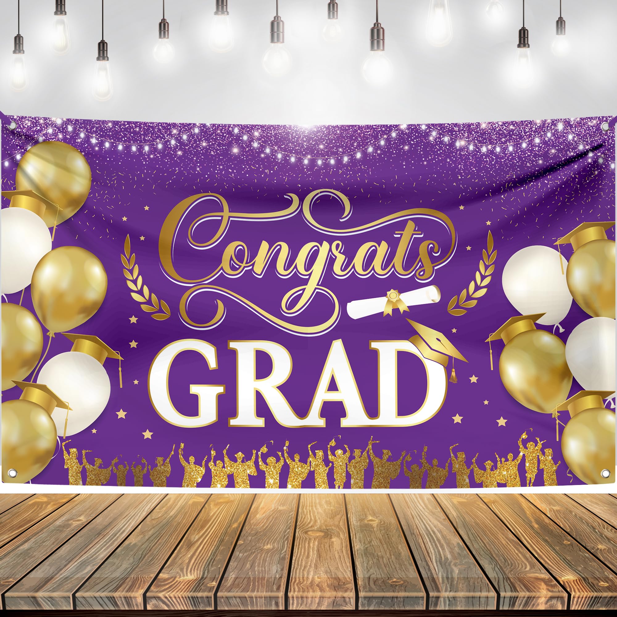 KatchOn Purple and Gold Congrats Grad Banner 72x44 Inch - Class of 2026 Graduation Decorations