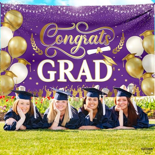KatchOn Purple and Gold Congrats Grad Banner 72x44 Inch - Class of 2026 Graduation Decorations