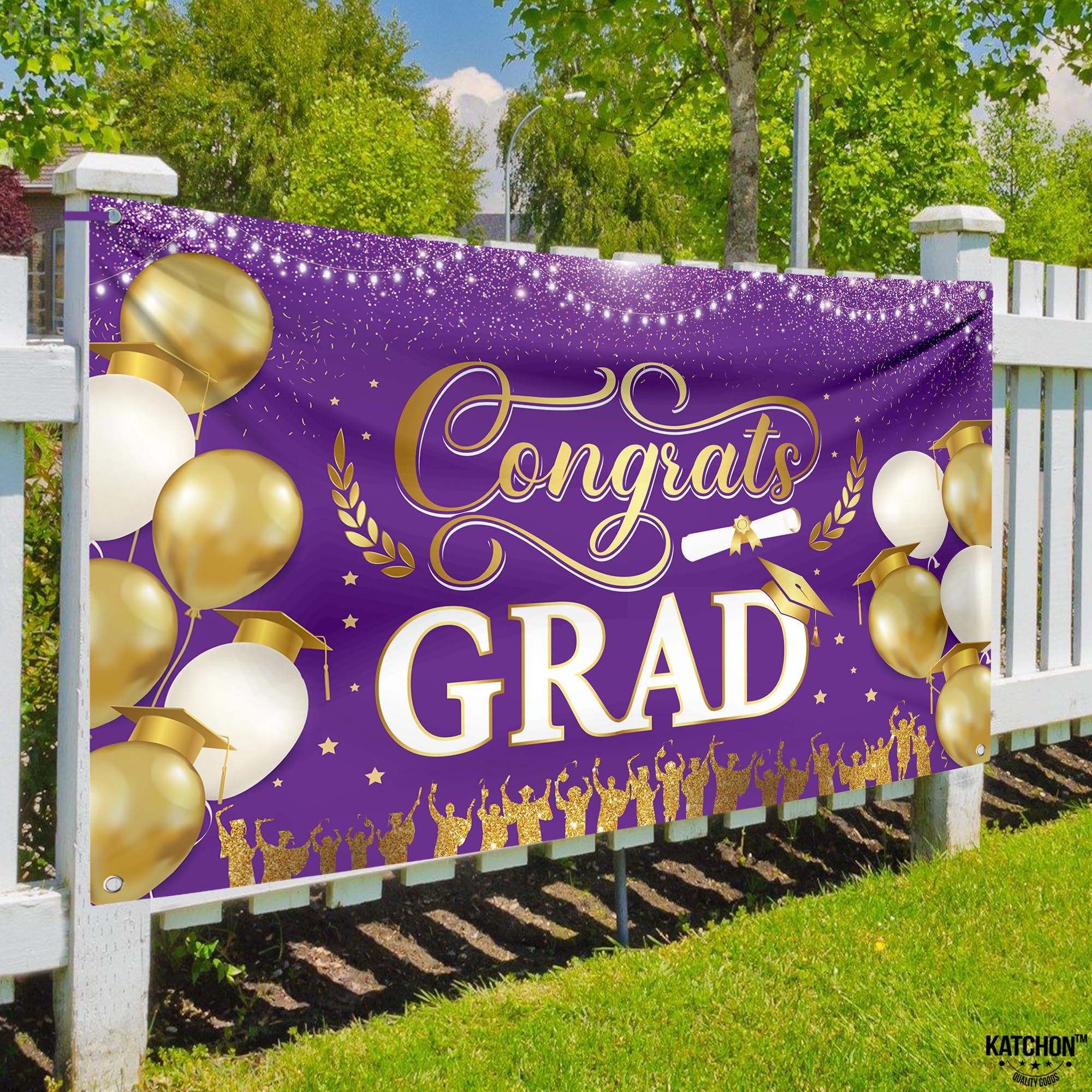 KatchOn Purple and Gold Congrats Grad Banner 72x44 Inch - Class of 2026 Graduation Decorations
