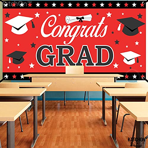 KatchOn Red and Black Graduation Banner 2026 – 72x44 Inch Fabric Banner with Corner Rings