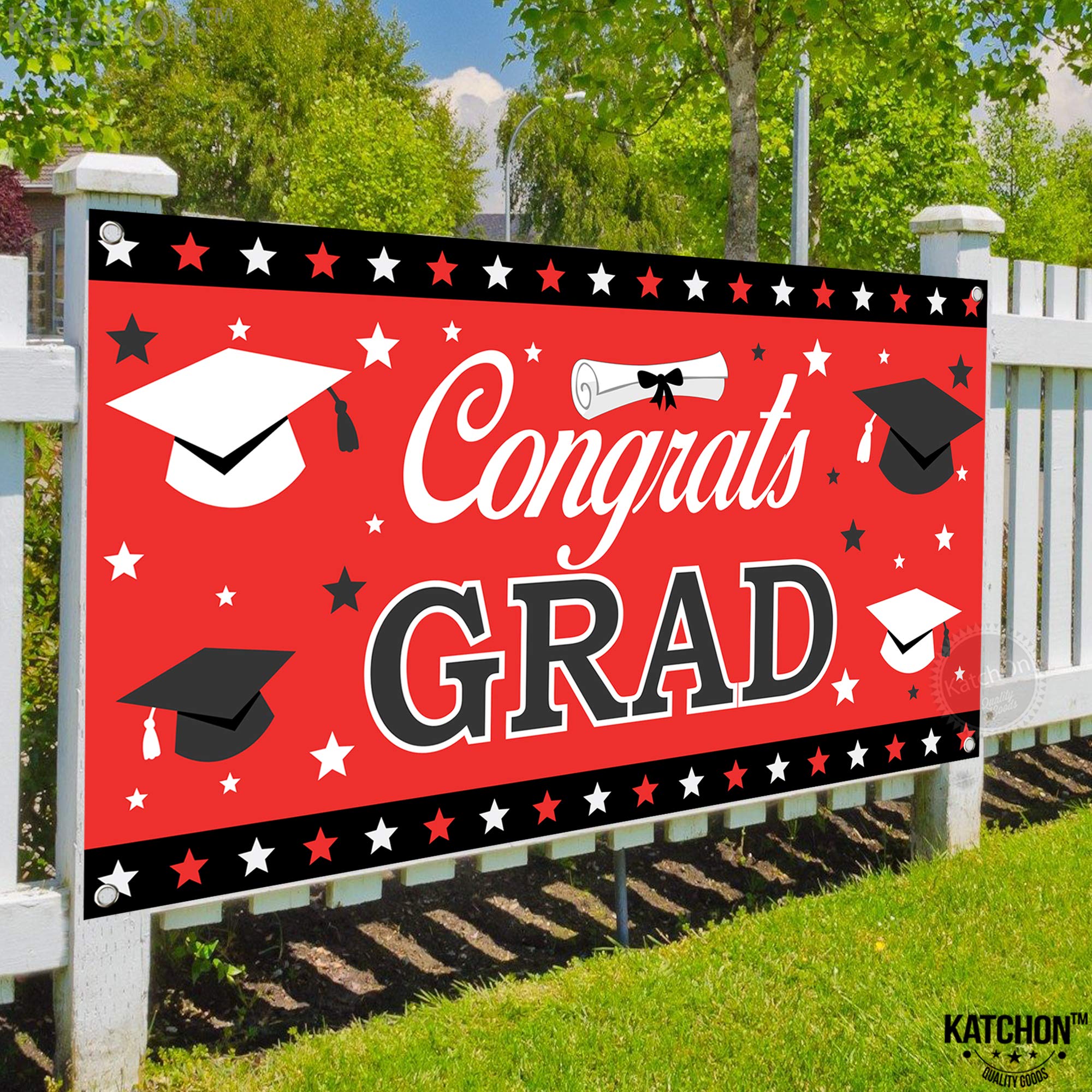 KatchOn Red and Black Graduation Banner 2026 – 72x44 Inch Fabric Banner with Corner Rings