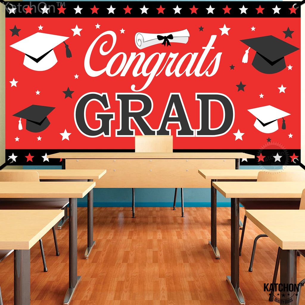 KatchOn Red and Black Graduation Banner 2026 – 72x44 Inch Fabric Banner with Corner Rings