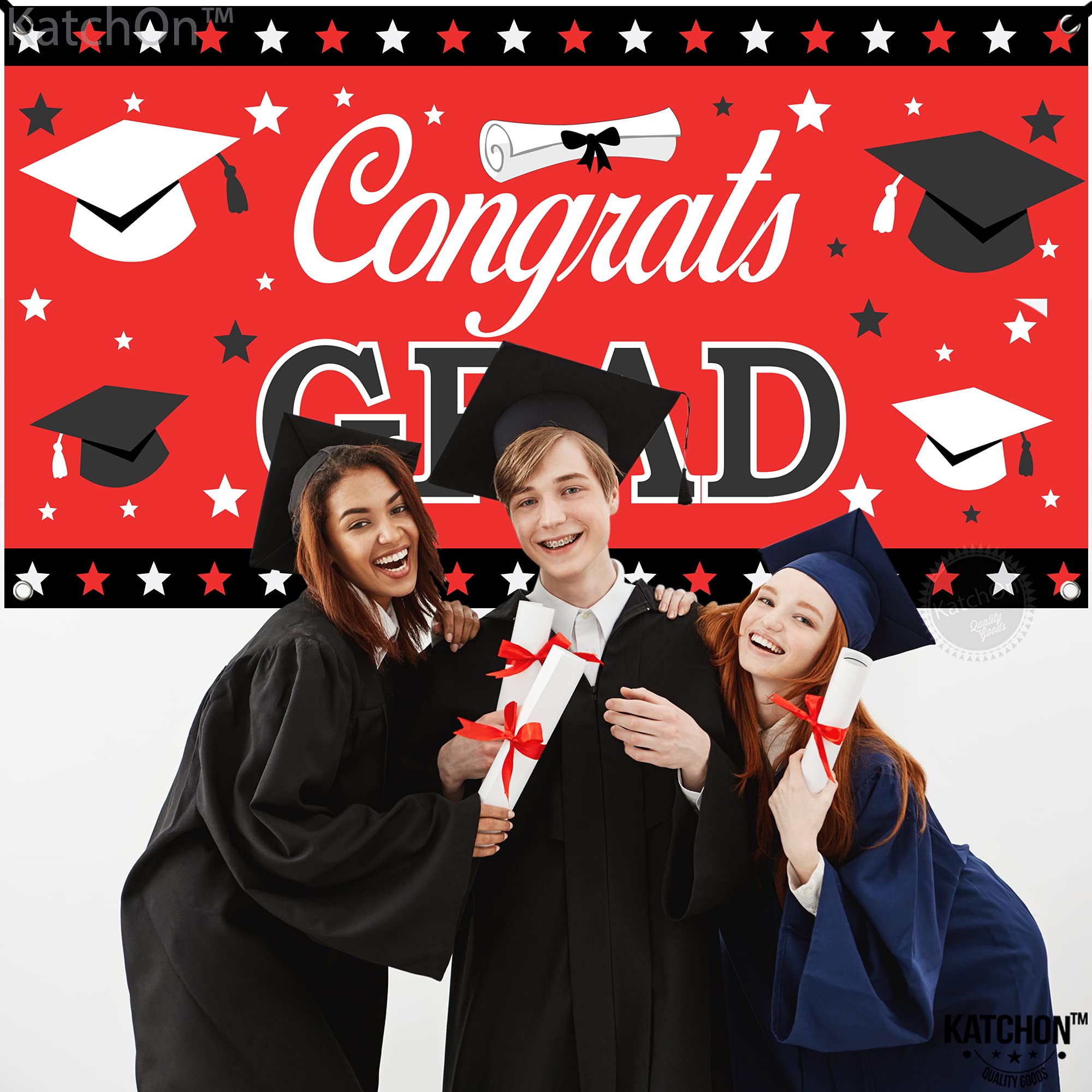 KatchOn Red and Black Graduation Banner 2026 – 72x44 Inch Fabric Banner with Corner Rings