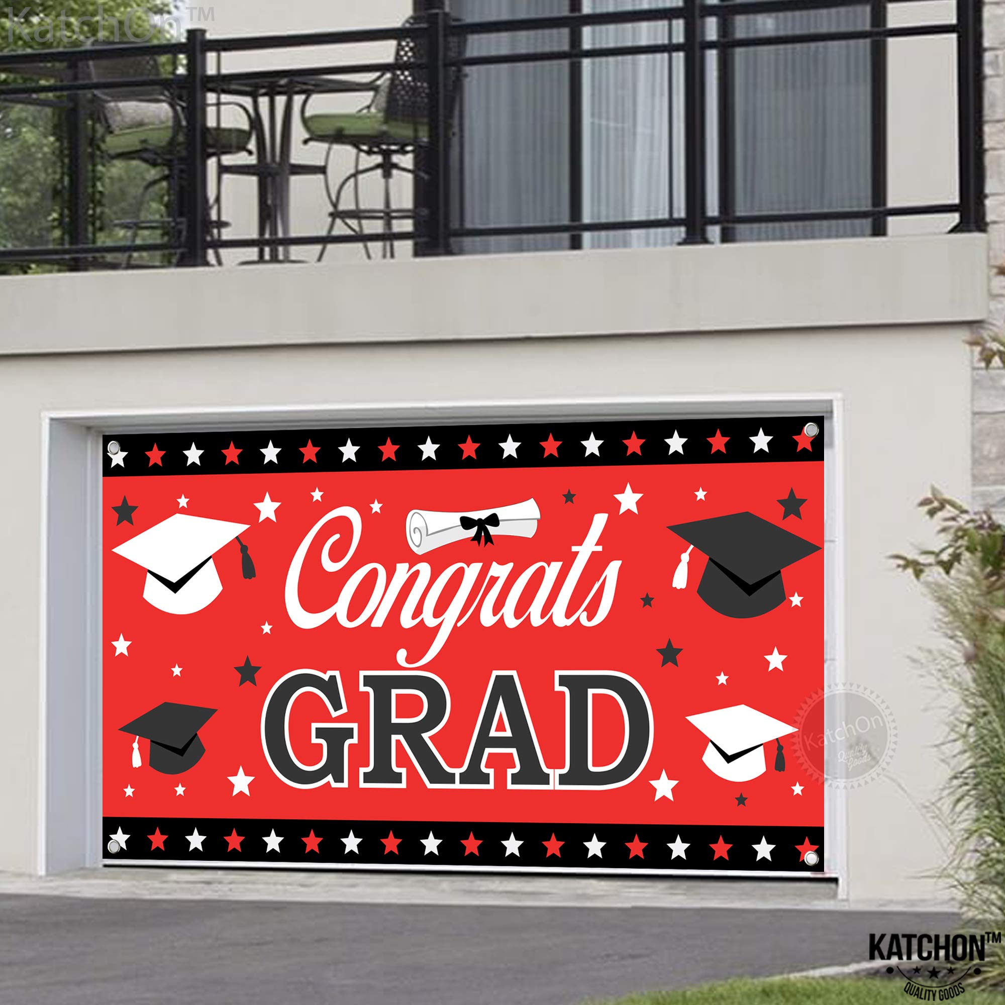 KatchOn Red and Black Graduation Banner 2026 – 72x44 Inch Fabric Banner with Corner Rings
