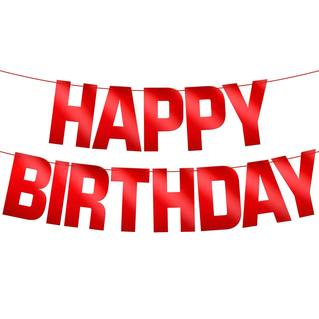KatchOn Red Happy Birthday Banner – Pre-Strung 10ft Shiny Cardstock for Birthday Decor