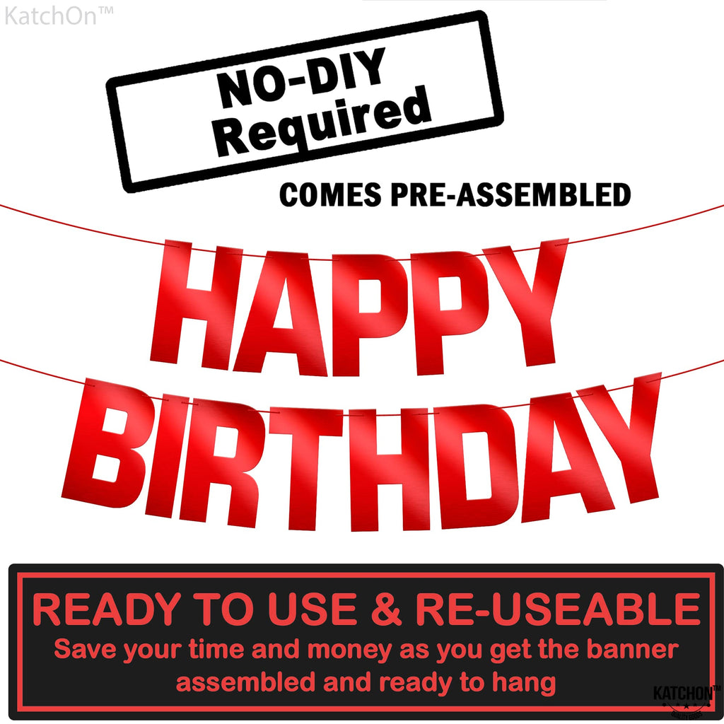 KatchOn Red Happy Birthday Banner – Pre-Strung 10ft Shiny Cardstock for Birthday Decor