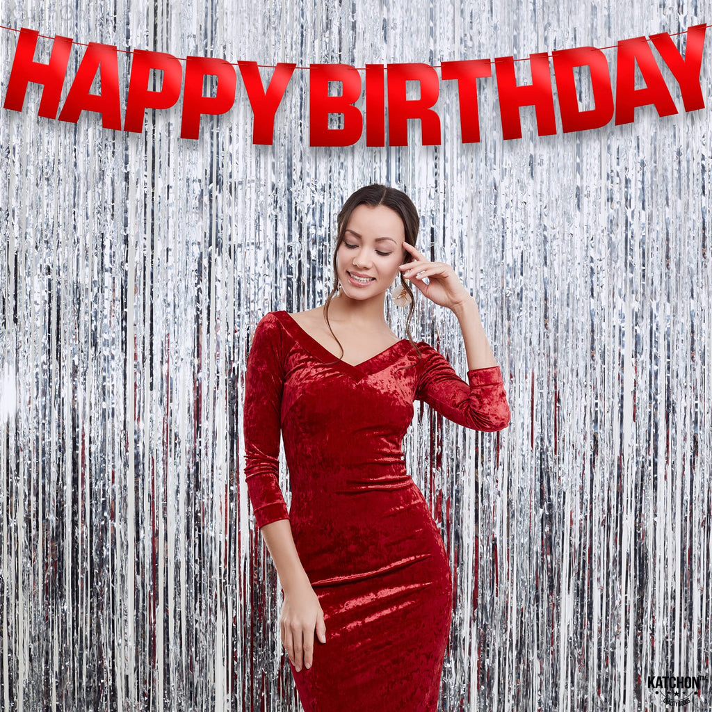 KatchOn Red Happy Birthday Banner – Pre-Strung 10ft Shiny Cardstock for Birthday Decor