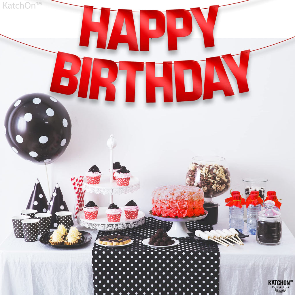 KatchOn Red Happy Birthday Banner – Pre-Strung 10ft Shiny Cardstock for Birthday Decor