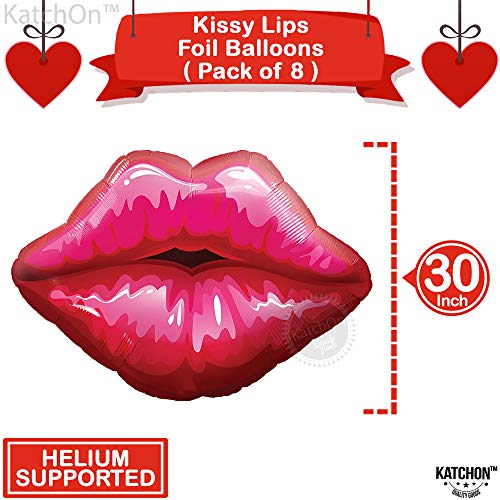 KatchOn Red Lip Balloons - 30 Inch Pack of 8, Mylar Foil Kiss Balloons for Anniversary, Bachelorette, Bridal Shower & Pride Decorations