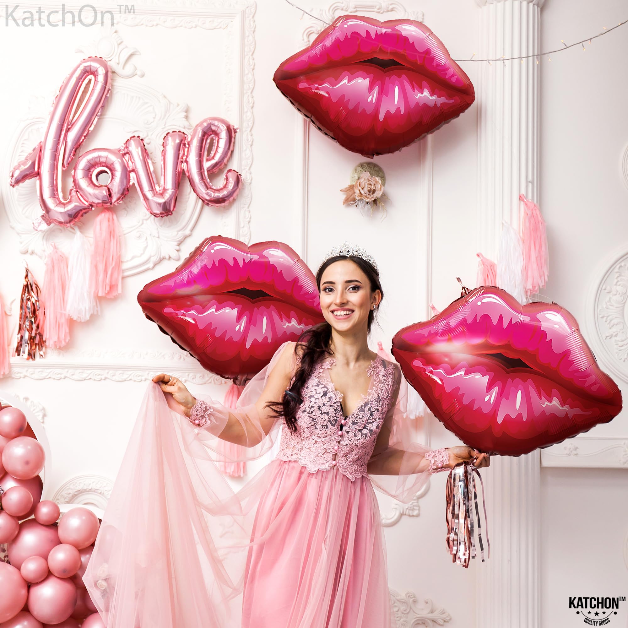 KatchOn Red Lip Balloons - 30 Inch Pack of 8, Mylar Foil Kiss Balloons for Anniversary, Bachelorette, Bridal Shower & Pride Decorations