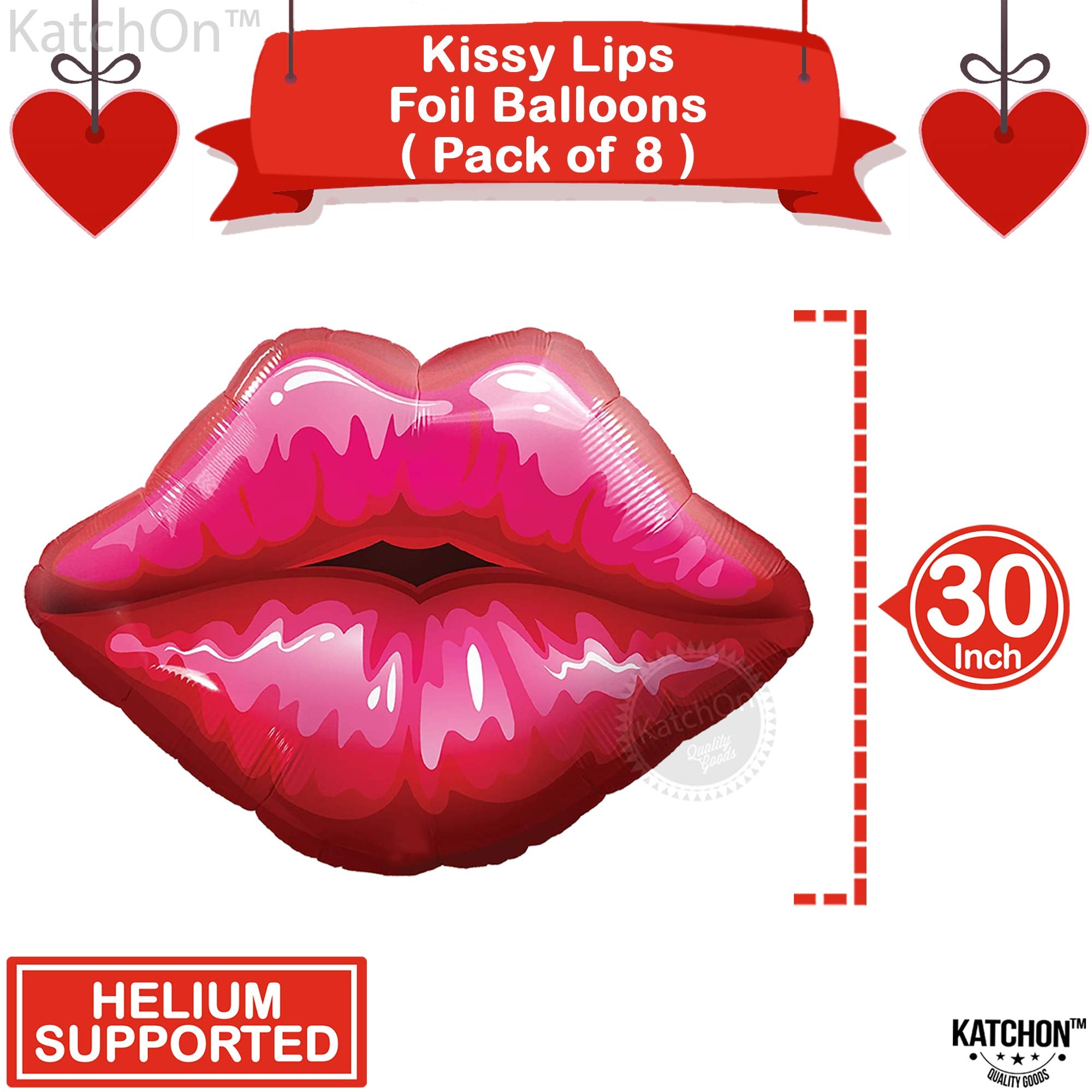 KatchOn Red Lip Balloons - 30 Inch Pack of 8, Mylar Foil Kiss Balloons for Anniversary, Bachelorette, Bridal Shower & Pride Decorations