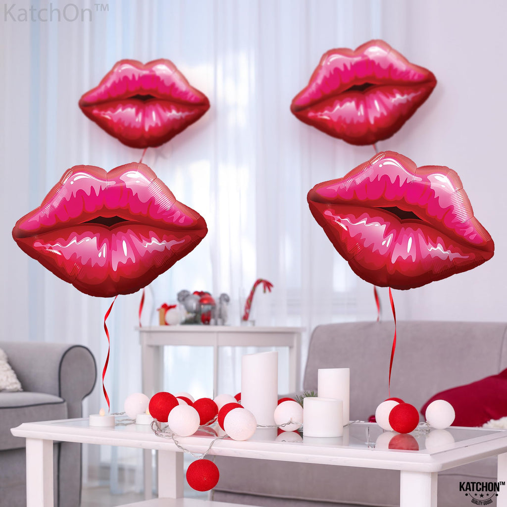 KatchOn Red Lip Balloons - 30 Inch Pack of 8, Mylar Foil Kiss Balloons for Anniversary, Bachelorette, Bridal Shower & Pride Decorations