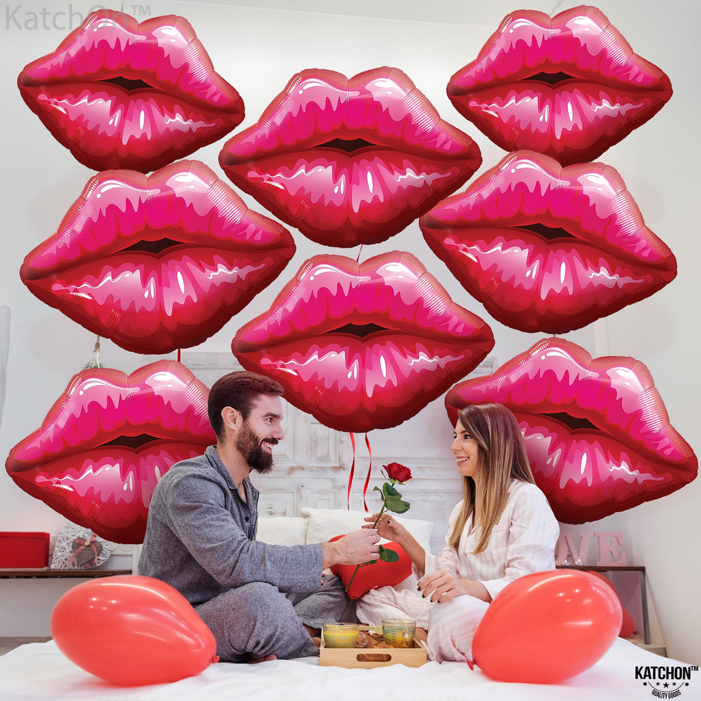 KatchOn Red Lip Balloons - 30 Inch Pack of 8, Mylar Foil Kiss Balloons for Anniversary, Bachelorette, Bridal Shower & Pride Decorations
