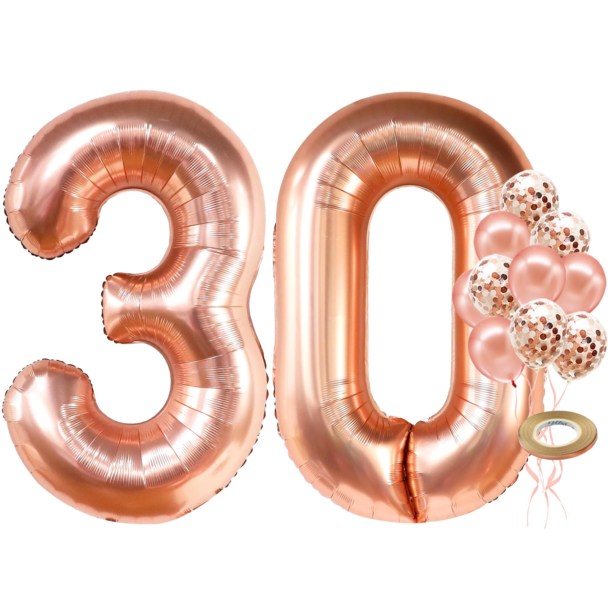 KatchOn Rose Gold 40-Inch Number 30 Balloon Set with Confetti & Banner for 30th Birthday or Anniversary