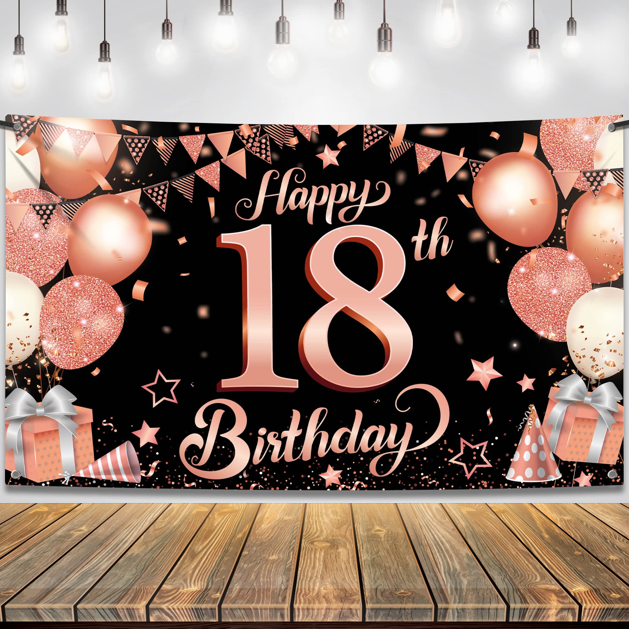 KatchOn Rose Gold Happy 18th Birthday Banner - 72x44 Inch Extra Large Sweet 18 Backdrop for Girls
