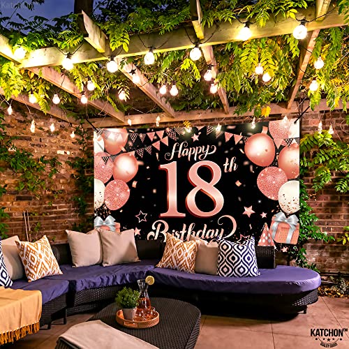 KatchOn Rose Gold Happy 18th Birthday Banner - 72x44 Inch Extra Large Sweet 18 Backdrop for Girls
