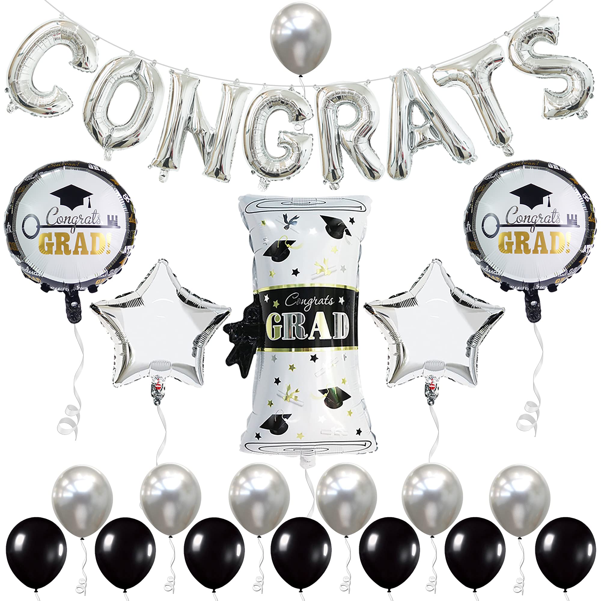 KatchOn Silver Congrats Graduation Balloon Set - 27 Pieces for Class of 2026