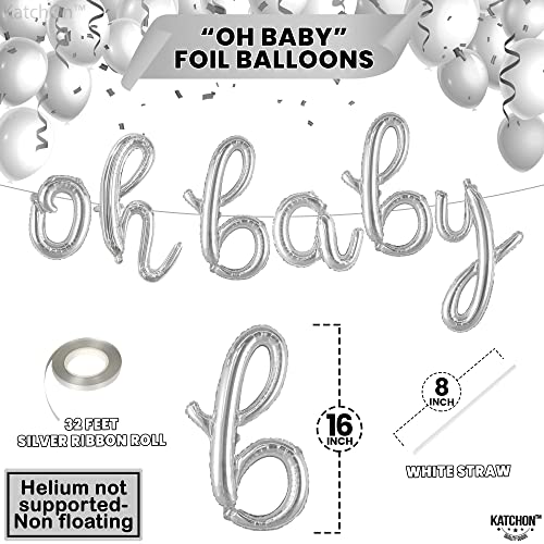KatchOn Silver Oh Baby Balloon Banner - 16 Inch Letter Set for Gender Reveal & Baby Shower Decor