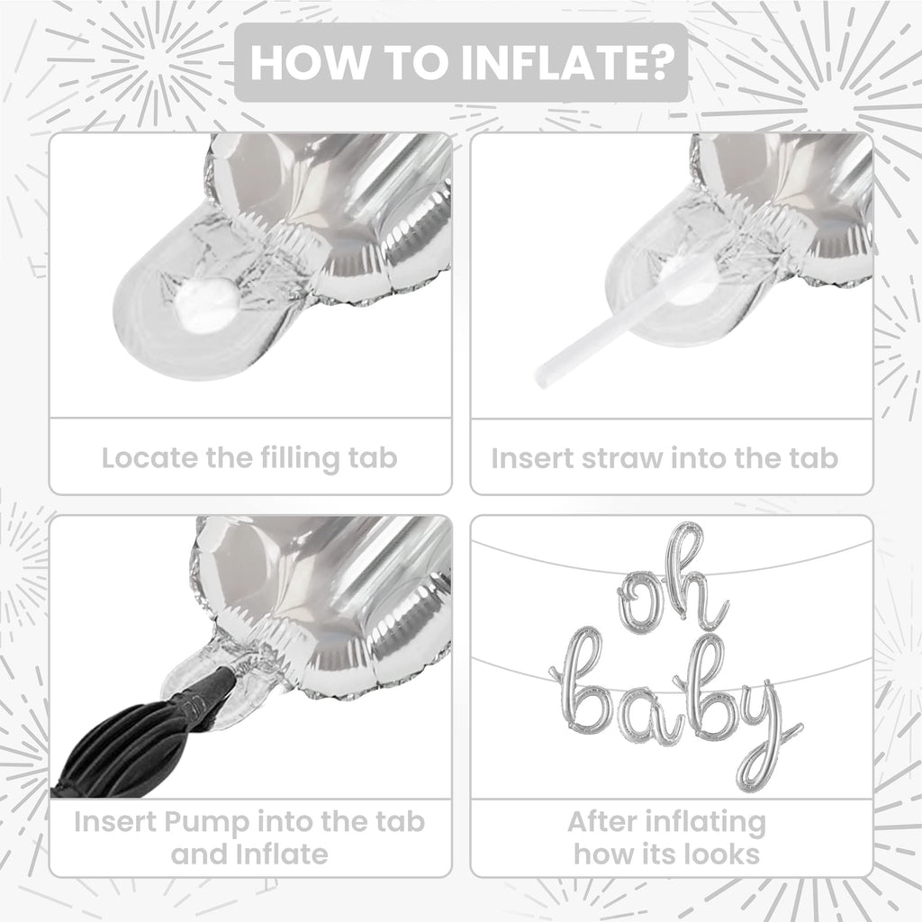 KatchOn Silver Oh Baby Balloon Banner - 16 Inch Letter Set for Gender Reveal & Baby Shower Decor