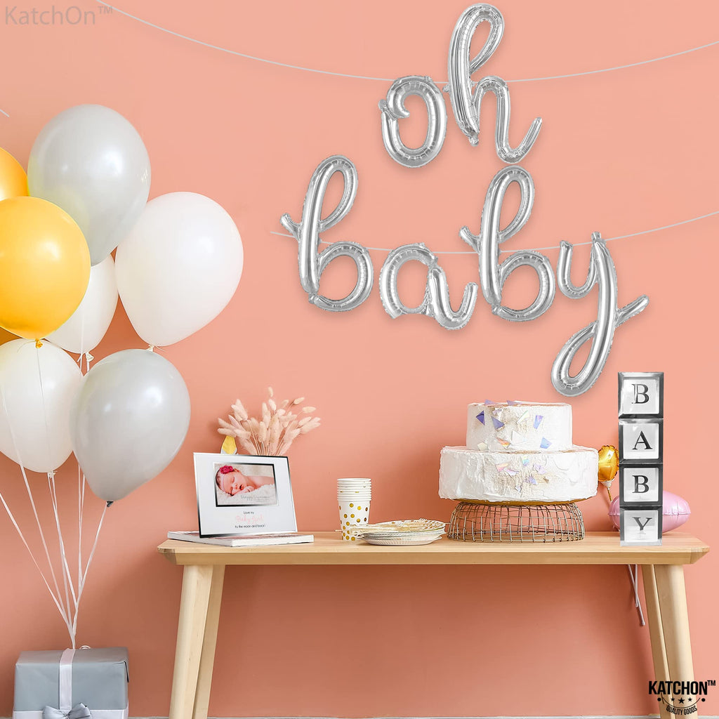 KatchOn Silver Oh Baby Balloon Banner - 16 Inch Letter Set for Gender Reveal & Baby Shower Decor