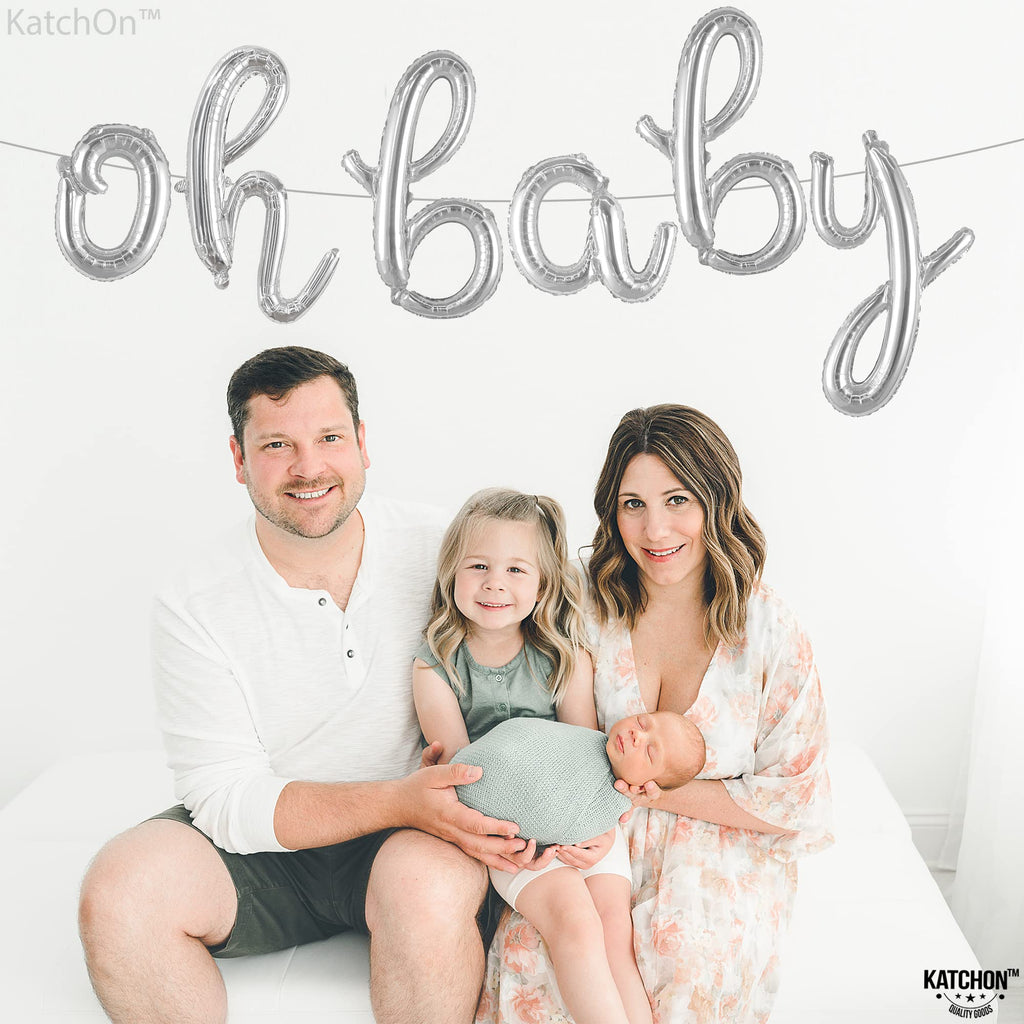 KatchOn Silver Oh Baby Balloon Banner - 16 Inch Letter Set for Gender Reveal & Baby Shower Decor