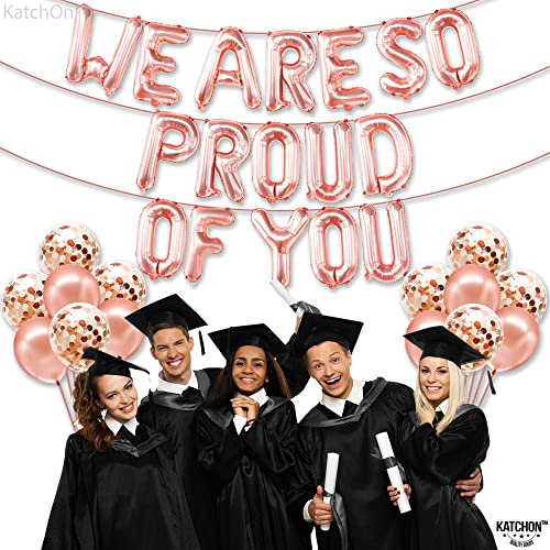 KatchOn We Are So Proud of You Balloons – 27-Pack, 16 Inch Rose Gold Foil Balloon Set for 2026 Graduation Decorations