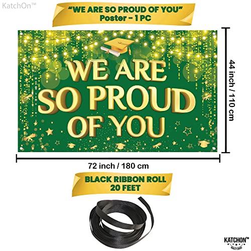 KatchOn We Are So Proud of You Banner – 72x44 Inch Green & Gold Graduation Backdrop for 2026 Party Decorations
