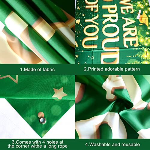 KatchOn We Are So Proud of You Banner – 72x44 Inch Green & Gold Graduation Backdrop for 2026 Party Decorations