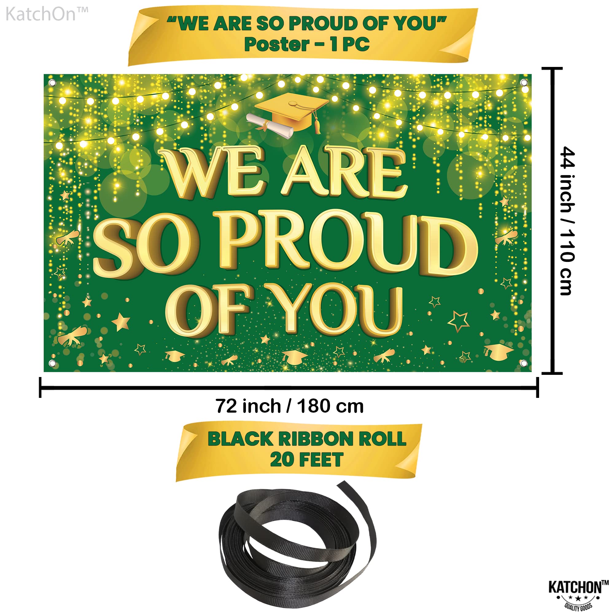 KatchOn We Are So Proud of You Banner – 72x44 Inch Green & Gold Graduation Backdrop for 2026 Party Decorations