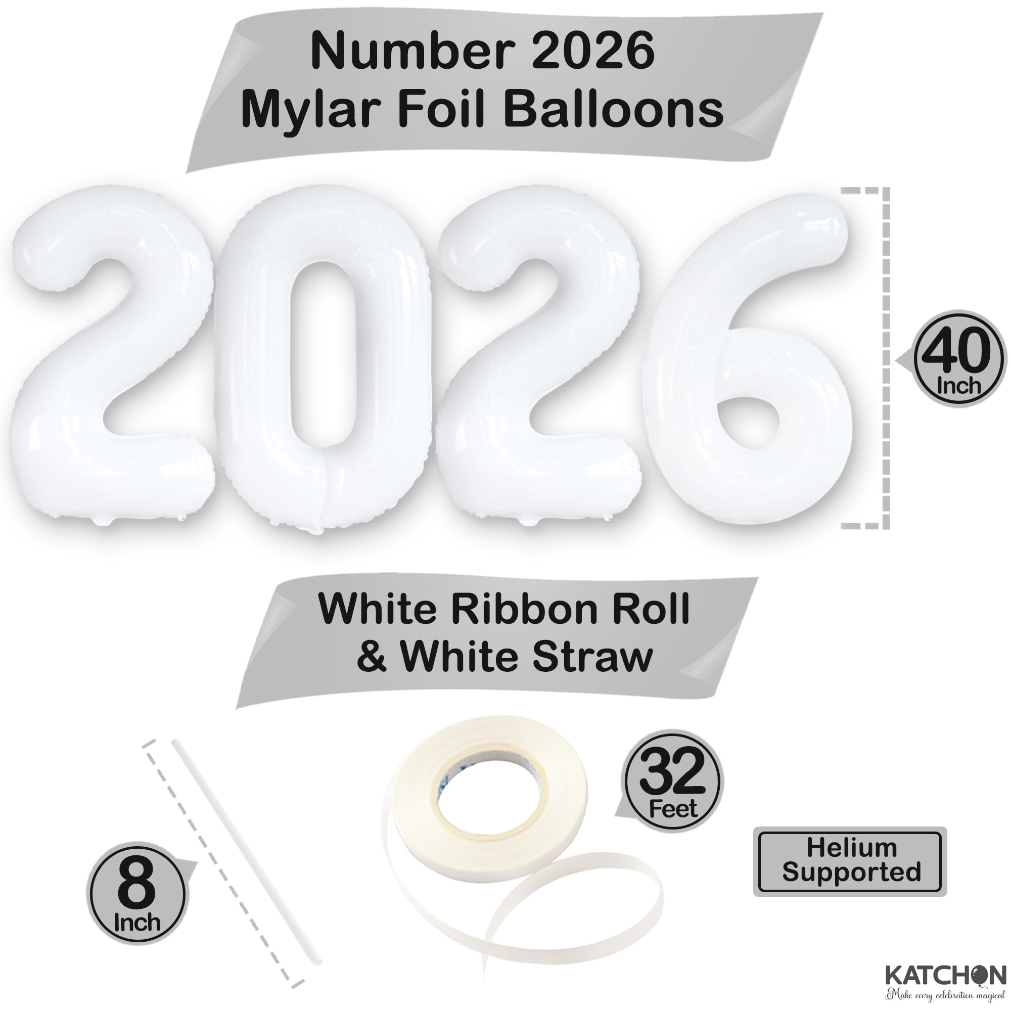 KatchOn White 2026 Graduation Balloons 42 Inch Giant Foil Number Set