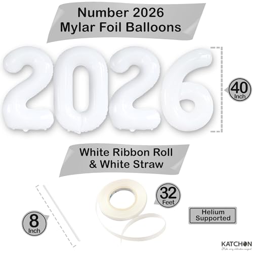 KatchOn White 2026 Graduation Balloons 42 Inch Giant Foil Number Set