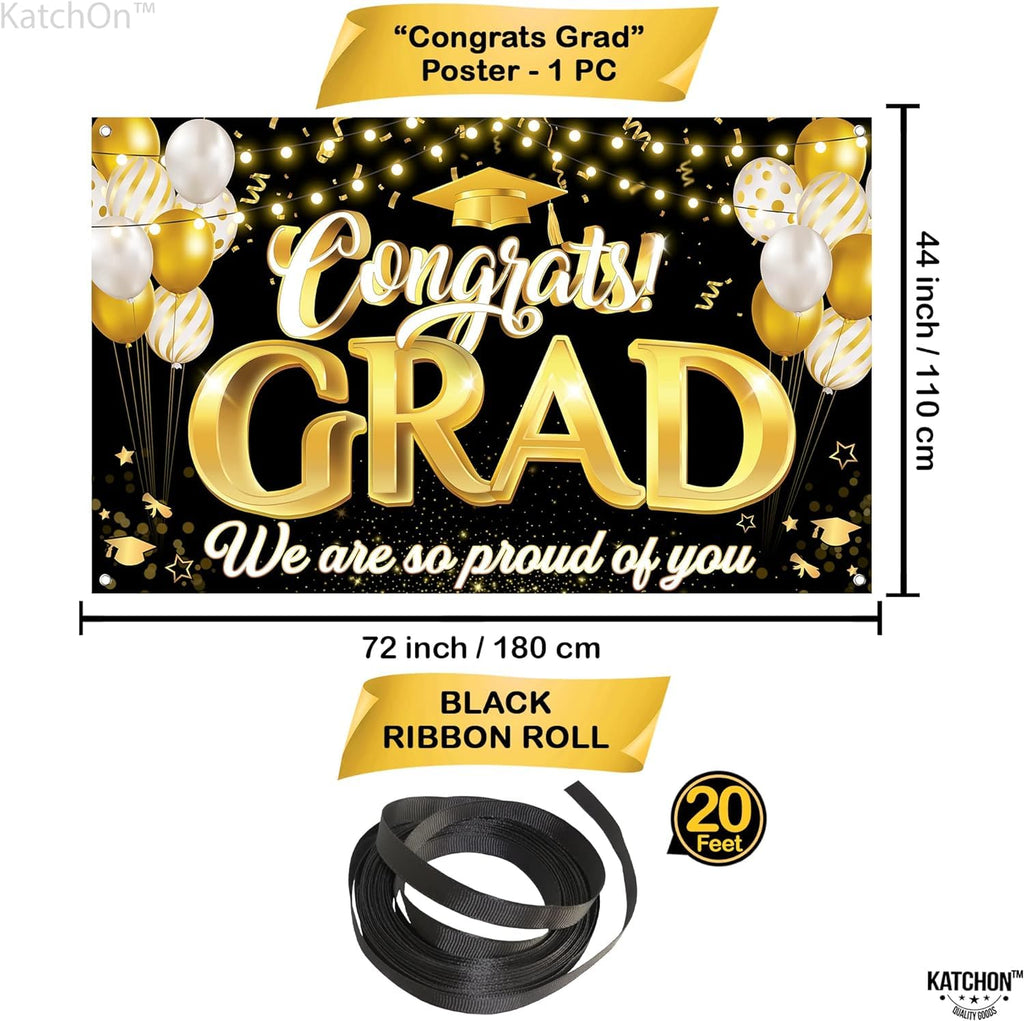 KatchOn Xtralarge Congrats Grad Banner 72x44 Inch - Black & Gold Graduation Decorations Class of 2026