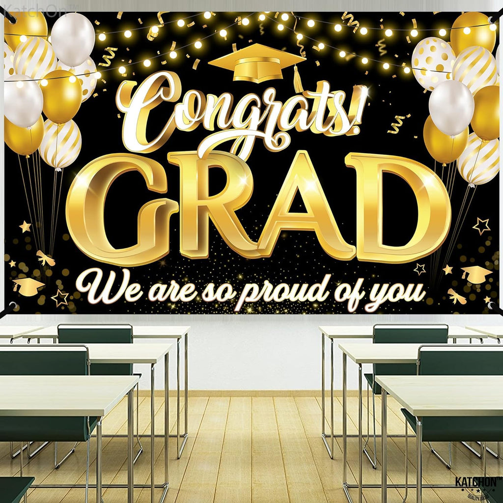 KatchOn Xtralarge Congrats Grad Banner 72x44 Inch - Black & Gold Graduation Decorations Class of 2026