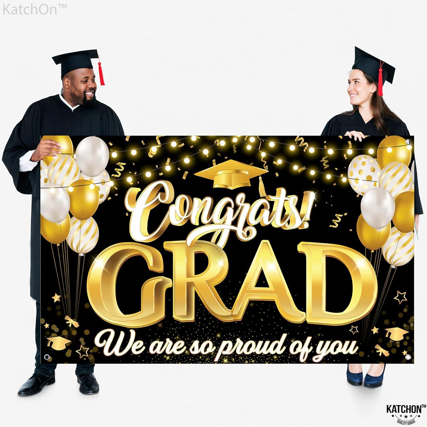 KatchOn Xtralarge Congrats Grad Banner 72x44 Inch - Black & Gold Graduation Decorations Class of 2026
