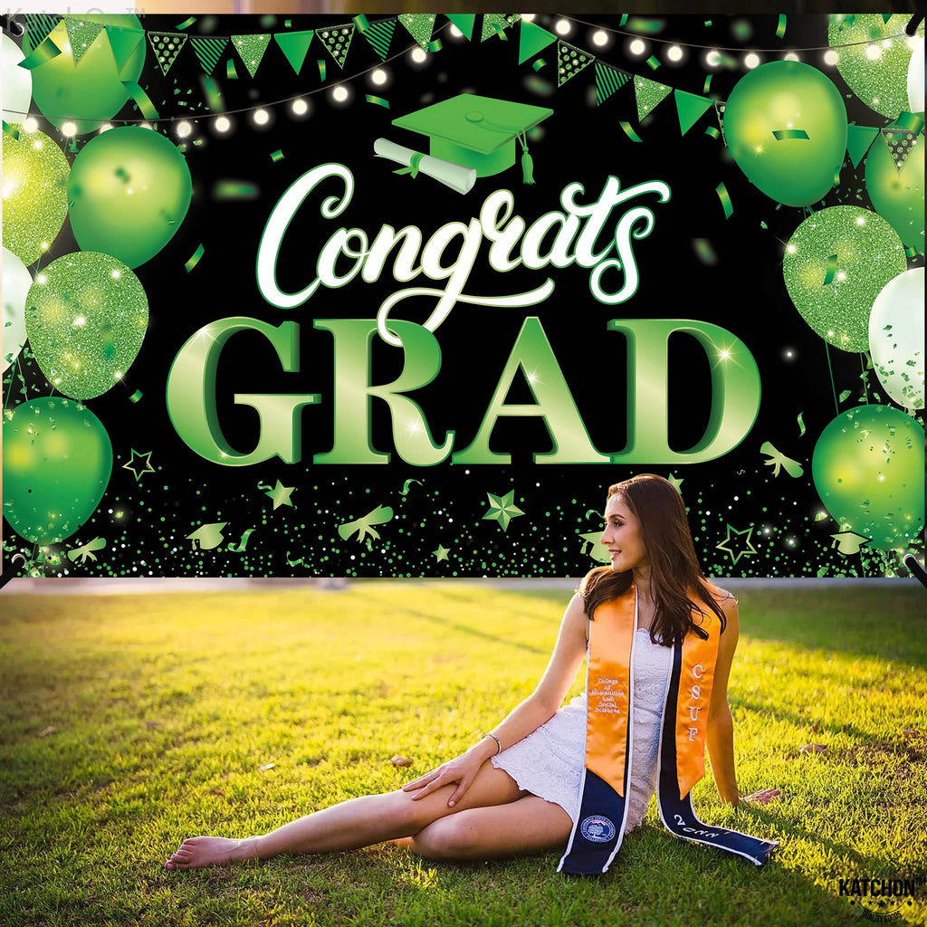 KatchOn XtraLarge Congratulations Graduation Banner - 72x44 Inch Green & Black for Class of 2026