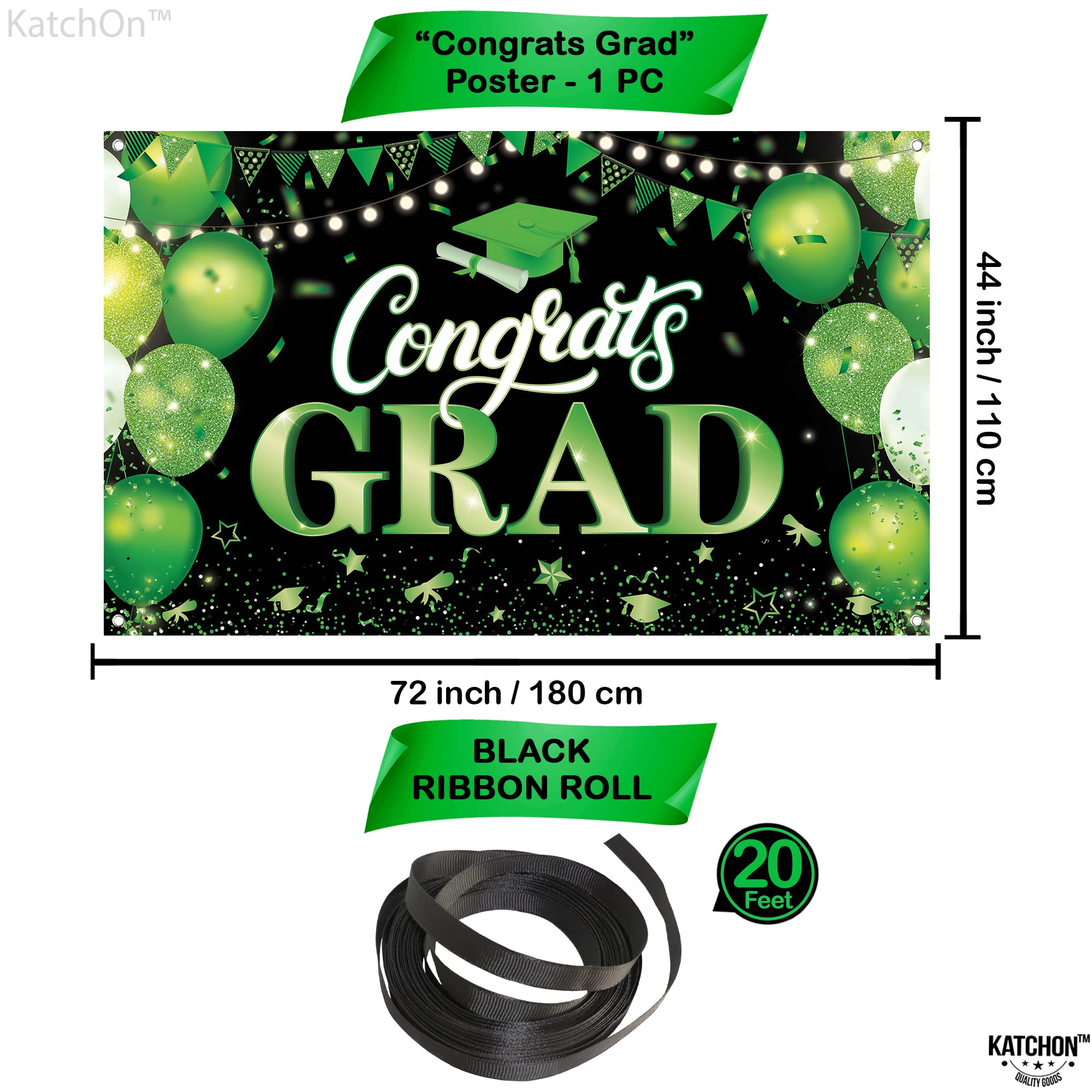 KatchOn XtraLarge Congratulations Graduation Banner - 72x44 Inch Green & Black for Class of 2026