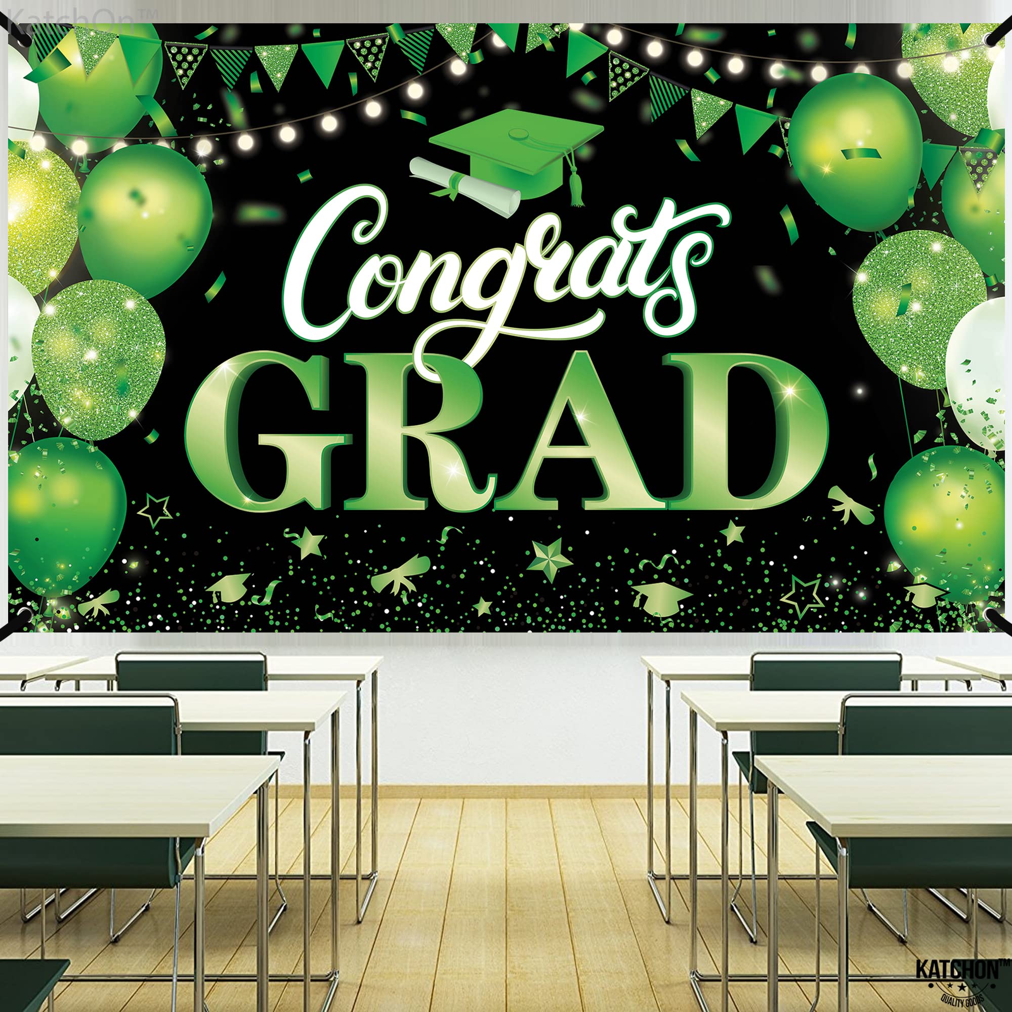 KatchOn XtraLarge Congratulations Graduation Banner - 72x44 Inch Green & Black for Class of 2026