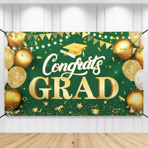 KatchOn XtraLarge Green & Gold Graduation Banner 2026 - 72x44 Inch Cloth Backdrop for Class of 2026