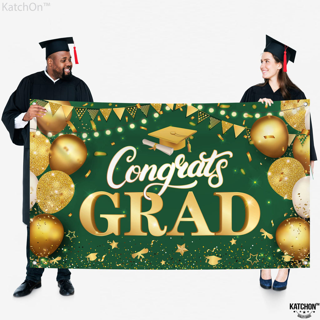 KatchOn XtraLarge Green & Gold Graduation Banner 2026 - 72x44 Inch Cloth Backdrop for Class of 2026
