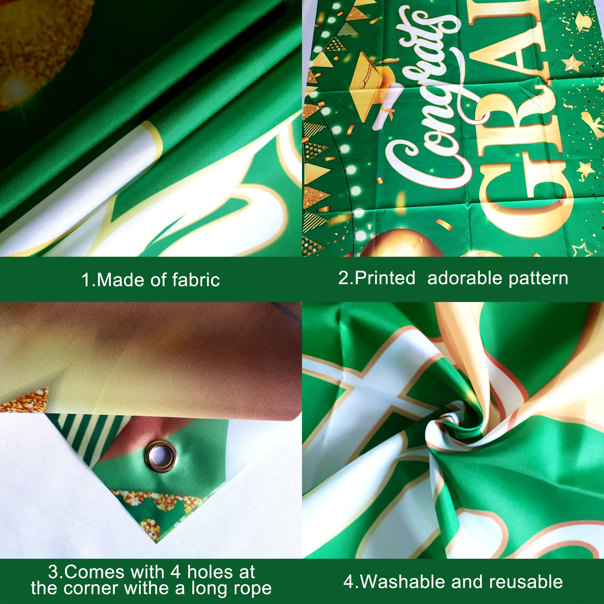 KatchOn XtraLarge Green & Gold Graduation Banner 2026 - 72x44 Inch Cloth Backdrop for Class of 2026