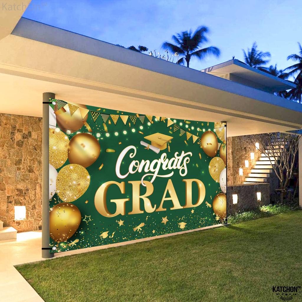 KatchOn XtraLarge Green & Gold Graduation Banner 2026 - 72x44 Inch Cloth Backdrop for Class of 2026