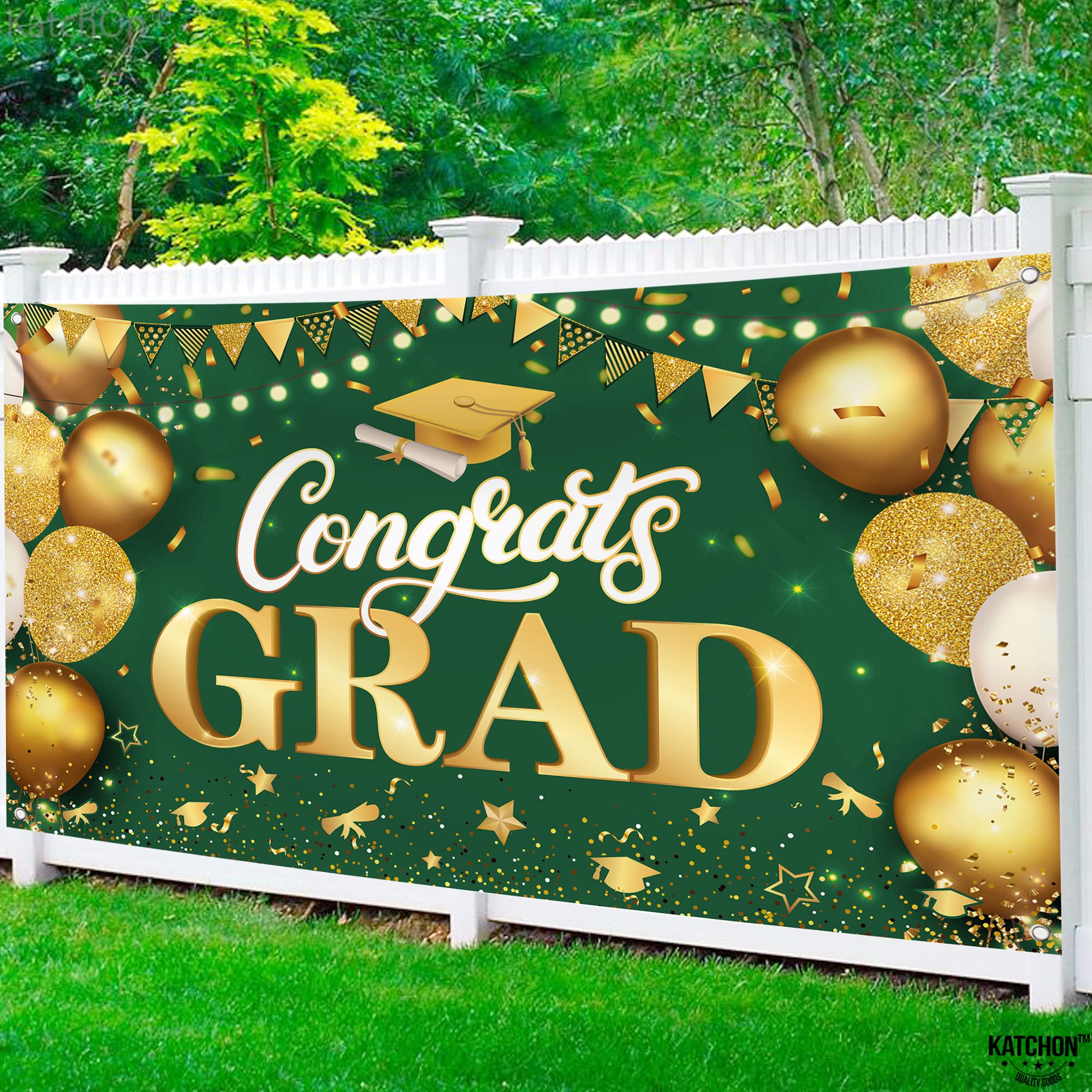 KatchOn XtraLarge Green & Gold Graduation Banner 2026 - 72x44 Inch Cloth Backdrop for Class of 2026