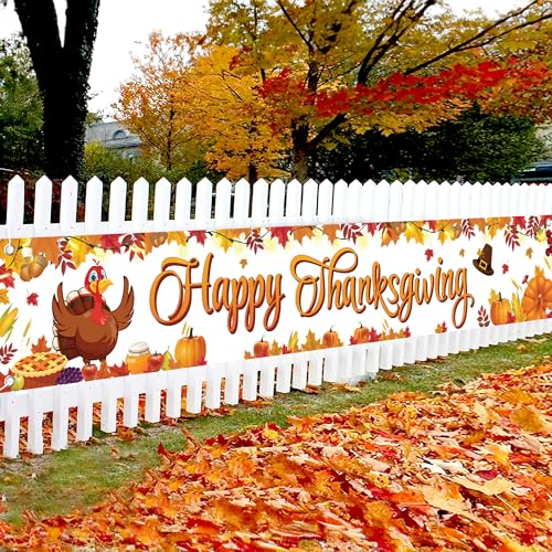 KatchOn Xtralarge Happy Thanksgiving Banner Outdoor - 120x20 Inch Yard Decor