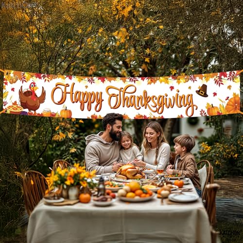 KatchOn Xtralarge Happy Thanksgiving Banner Outdoor - 120x20 Inch Yard Decor
