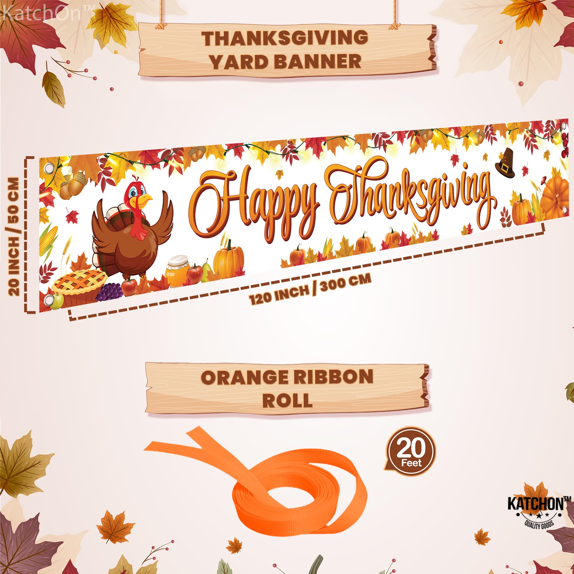 KatchOn Xtralarge Happy Thanksgiving Banner Outdoor - 120x20 Inch Yard Decor
