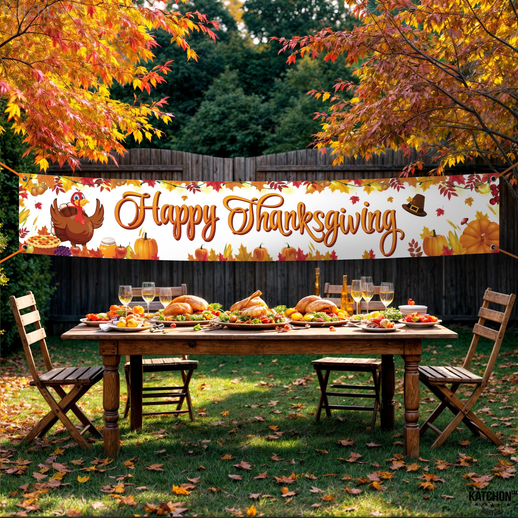 KatchOn Xtralarge Happy Thanksgiving Banner Outdoor - 120x20 Inch Yard Decor