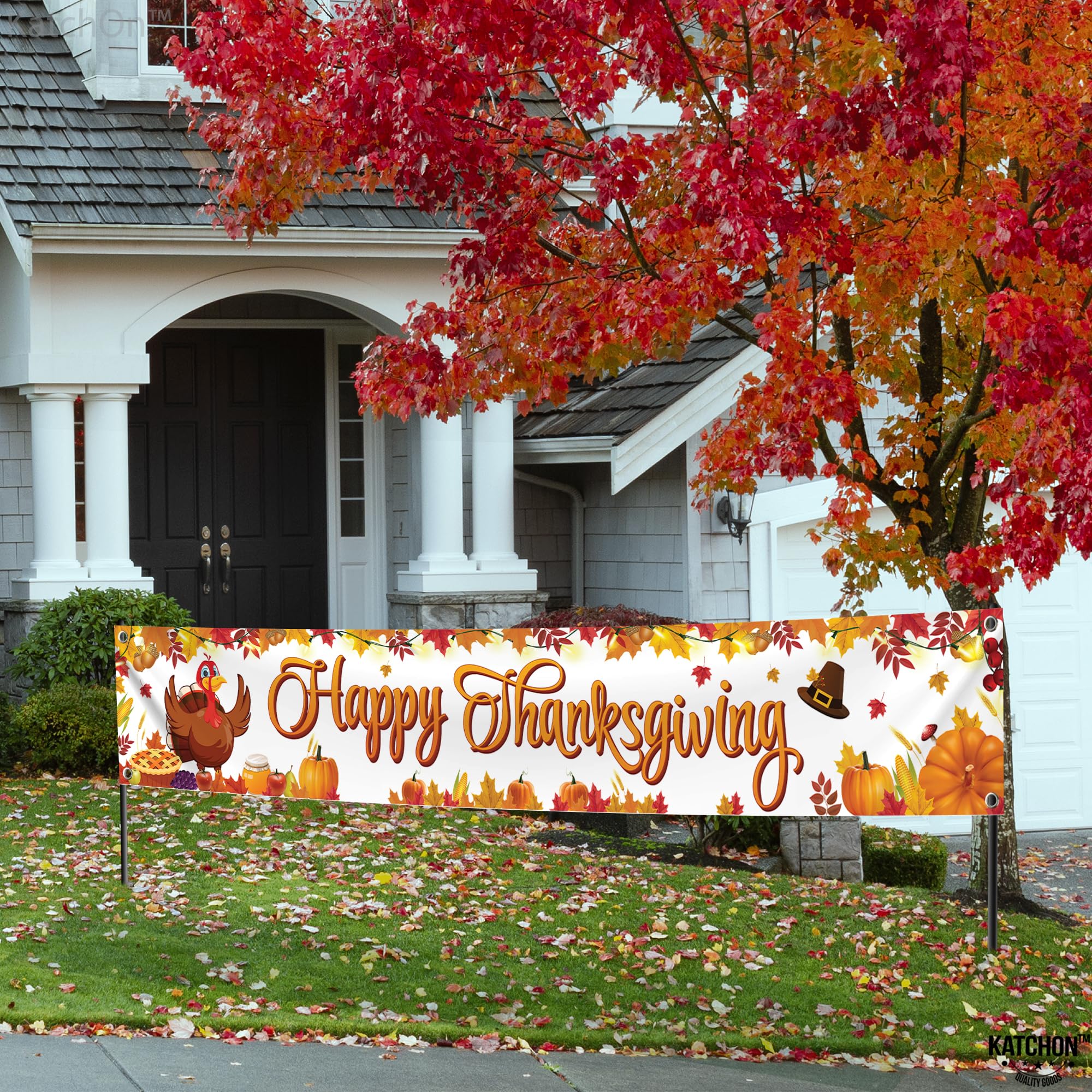 KatchOn Xtralarge Happy Thanksgiving Banner Outdoor - 120x20 Inch Yard Decor