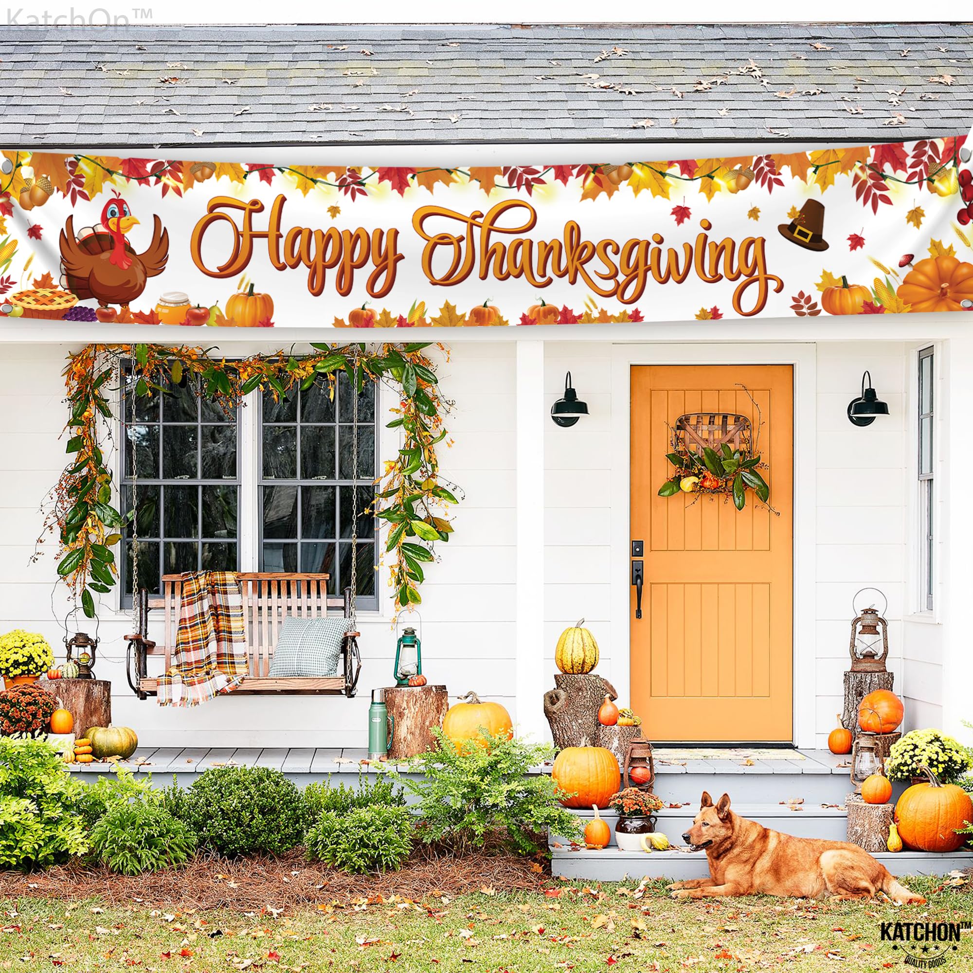 KatchOn Xtralarge Happy Thanksgiving Banner Outdoor - 120x20 Inch Yard Decor