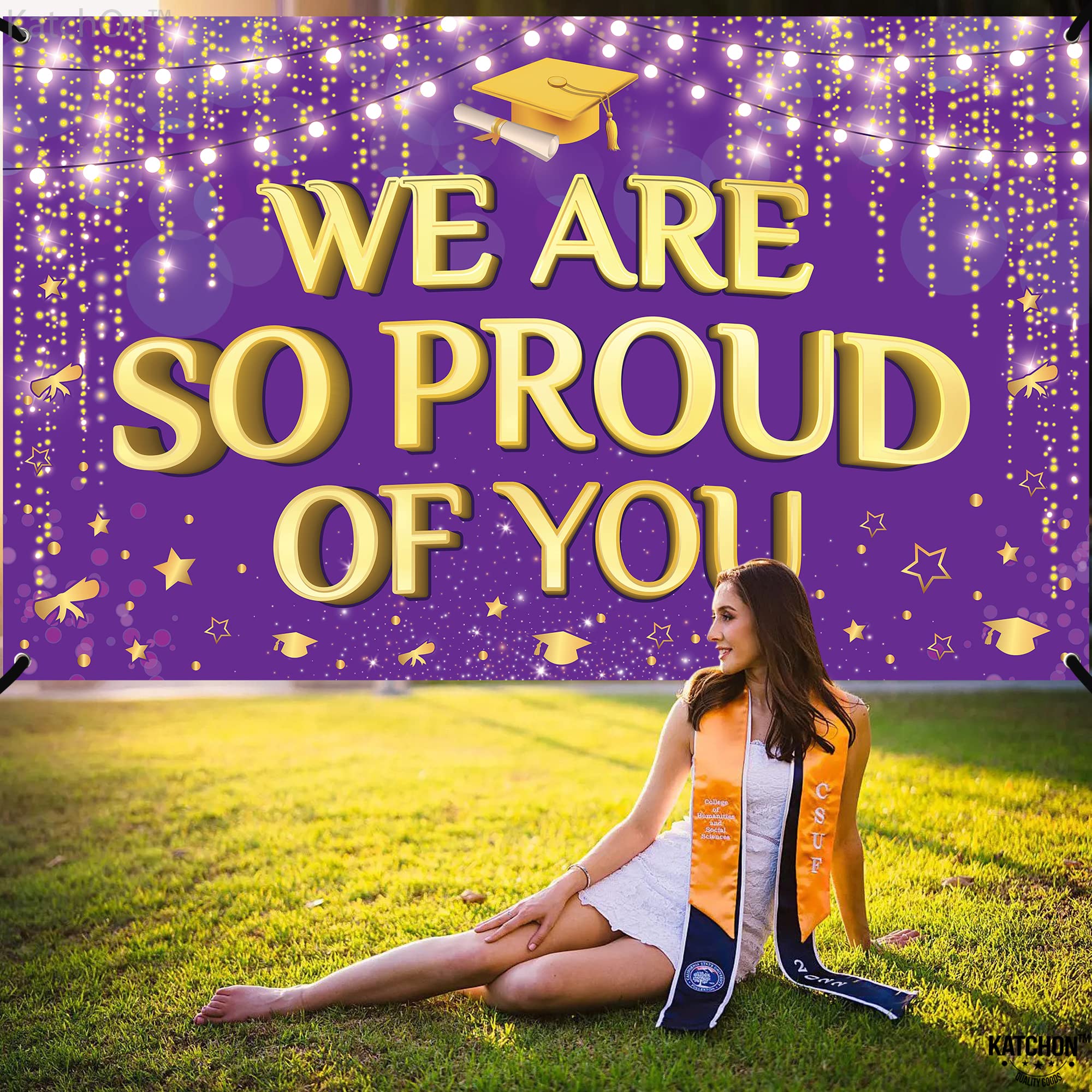 KatchOn XtraLarge Purple and Gold We Are So Proud of You Banner 2026 – 72x44 Inch Graduation Backdrop for Indoor/Outdoor Party Decor
