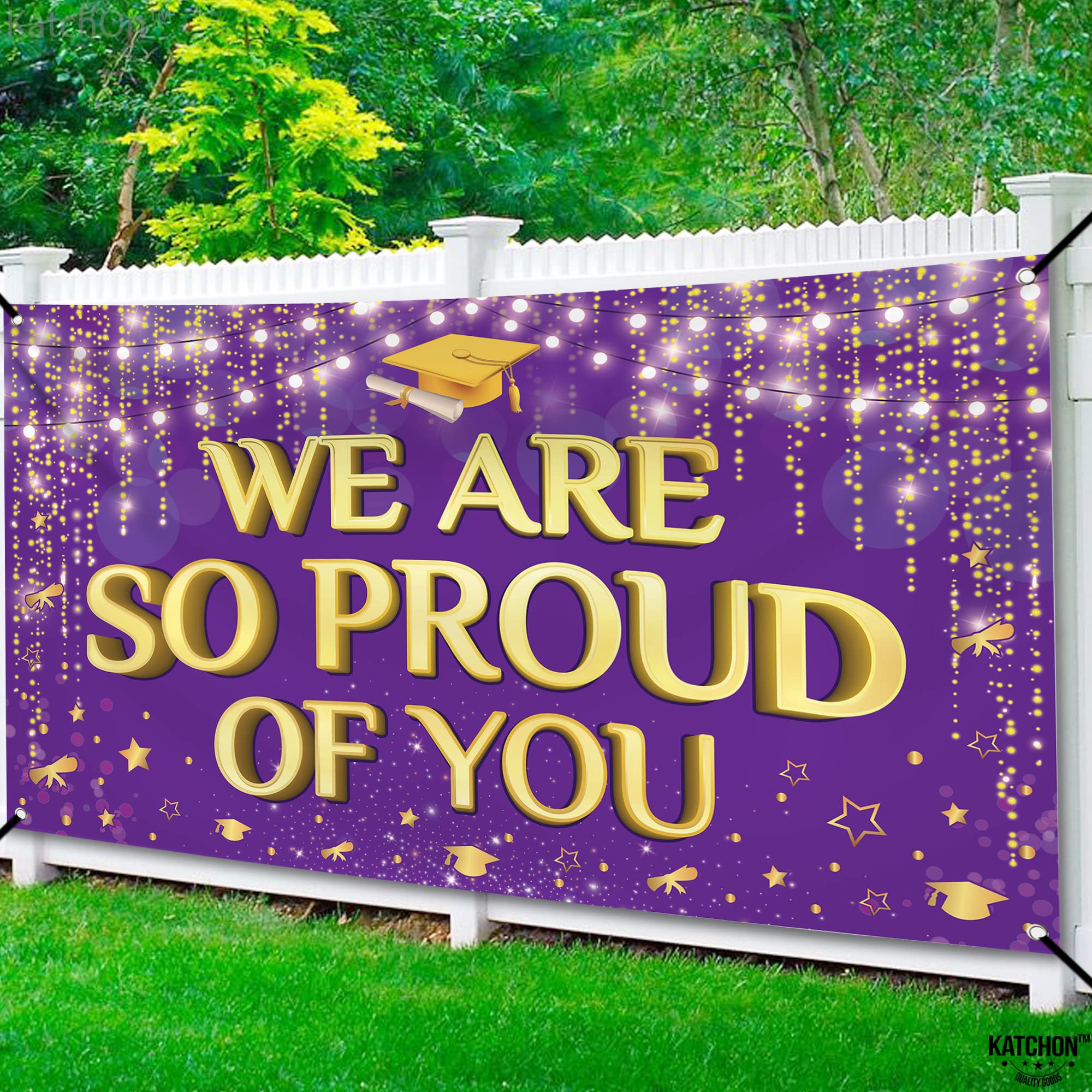 KatchOn XtraLarge Purple and Gold We Are So Proud of You Banner 2026 – 72x44 Inch Graduation Backdrop for Indoor/Outdoor Party Decor